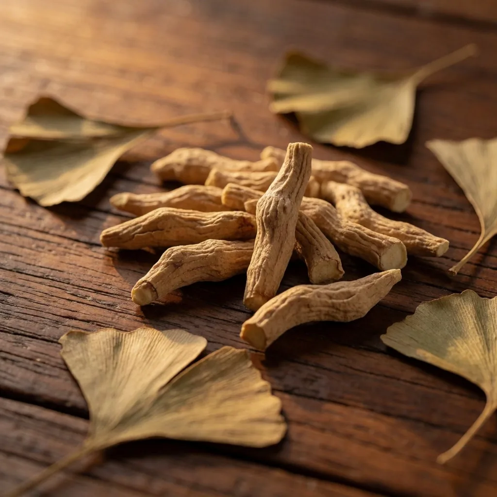Natural botanical ingredients on teak wood